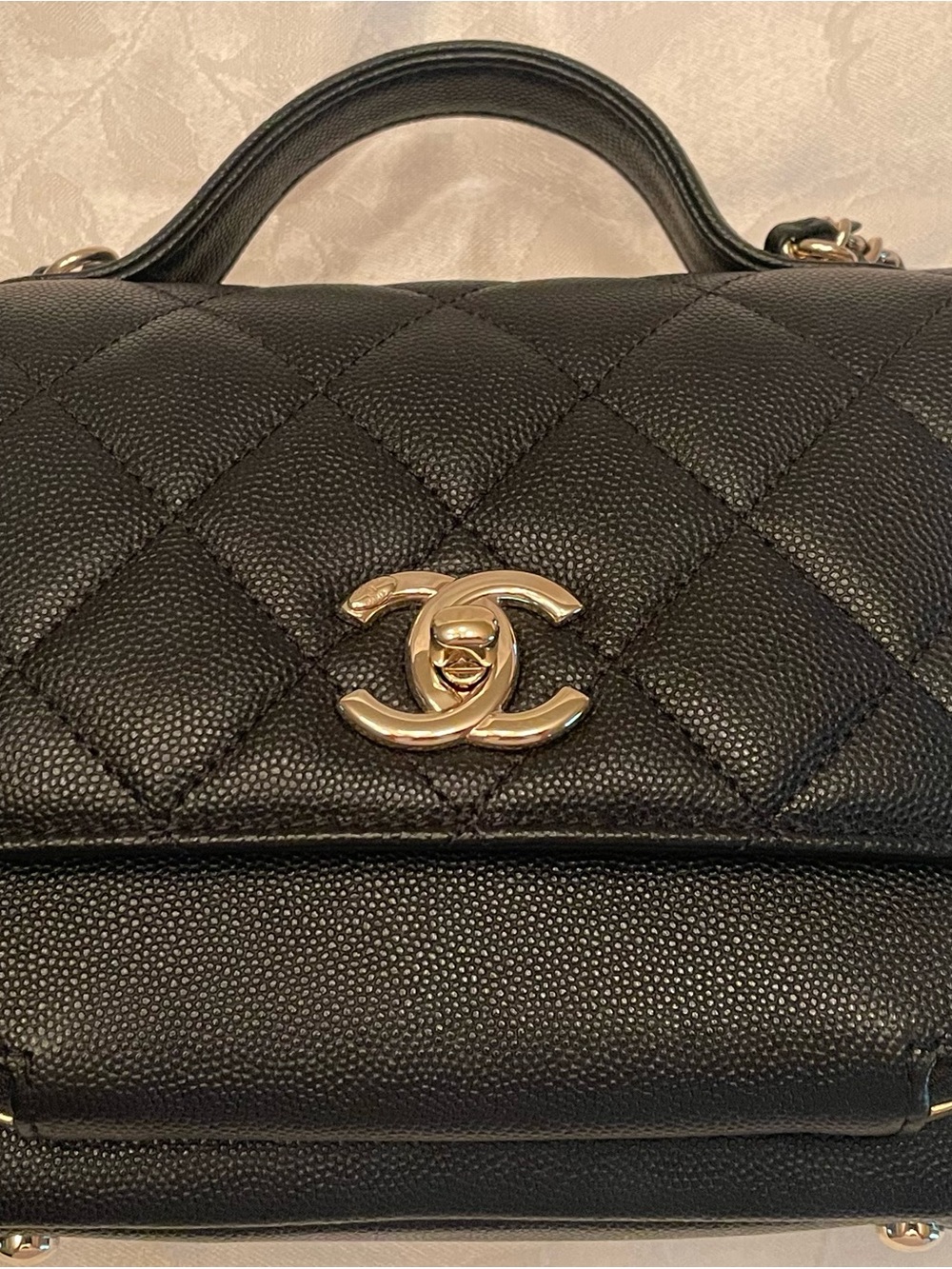 Chanel Black Quilted Business Affinity Top-Handle Leather Bag with Gold Hardware
